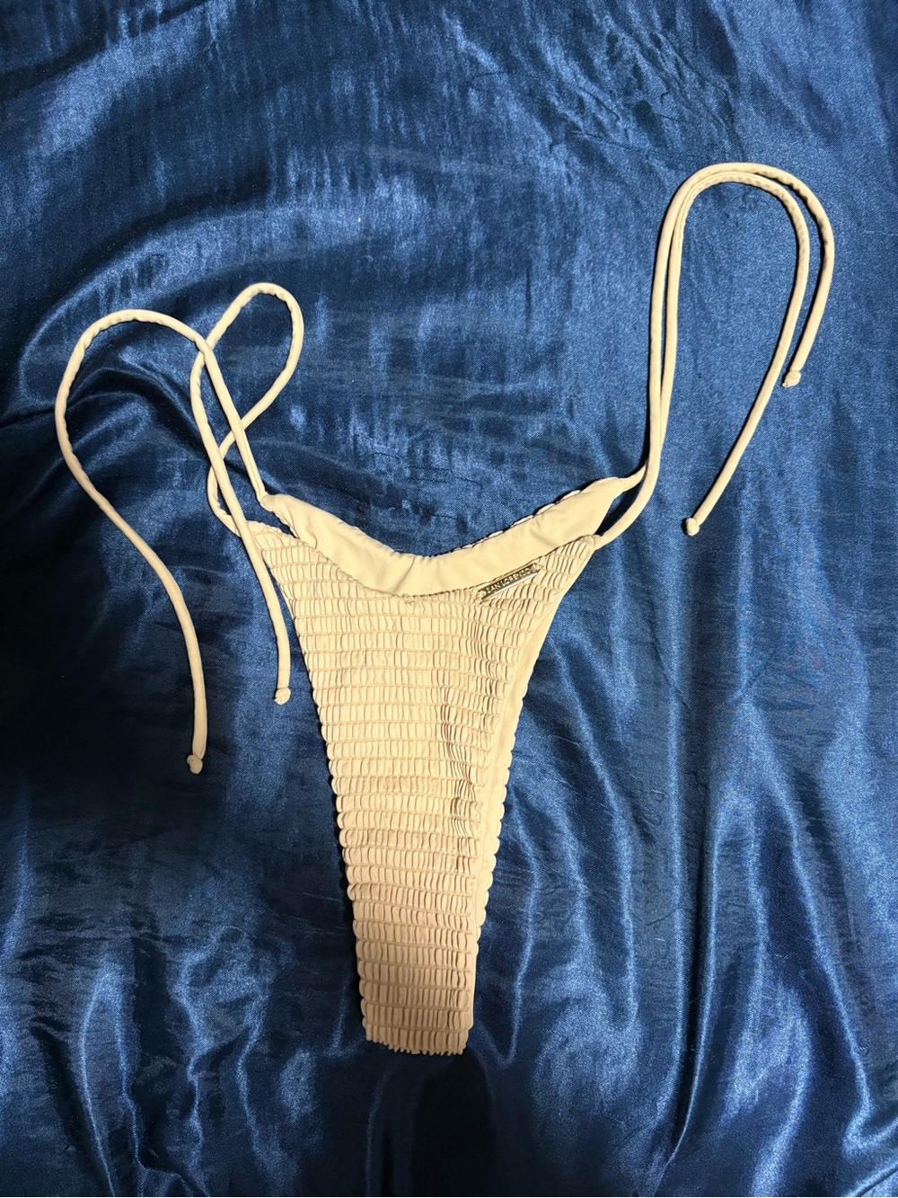 San Lorenzo Cream Ruched String Bikini Bottom